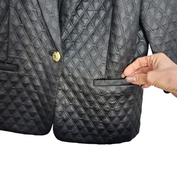 Black Jacket Blazer Luxury Sz Large Diamond Quilted Gold Button Cocktail Modern - Picture 13 of 15